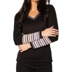 V-Ausschnitt Pullover in schwarz/multi