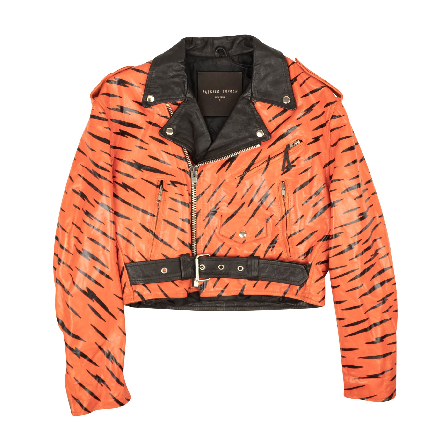 Patrick Church Tiger Hand Painted Lederjacke – orange