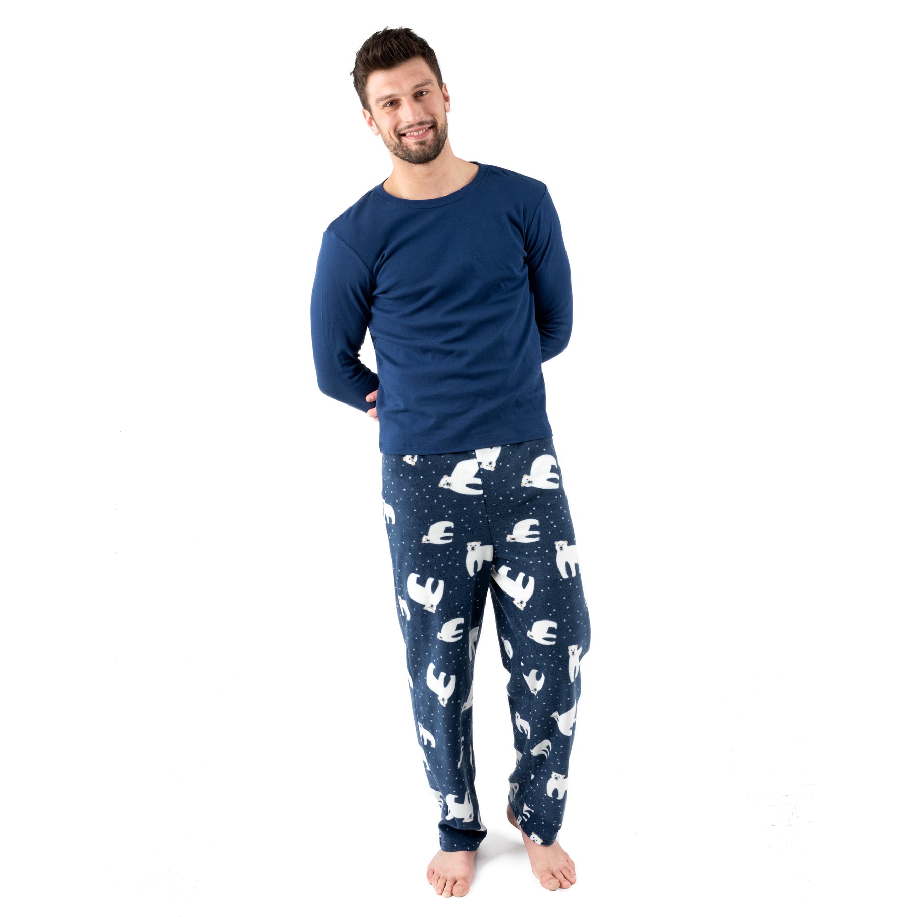 Christmas Herren Baumwolle Top und Fleece Hose Pyjamas Bär