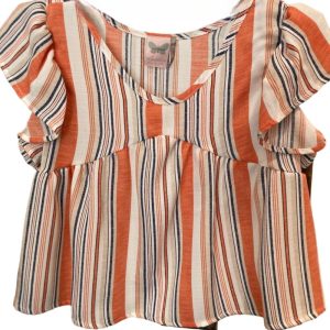 gestreifte gewebte Bluse in weiß, orange, Marineblau