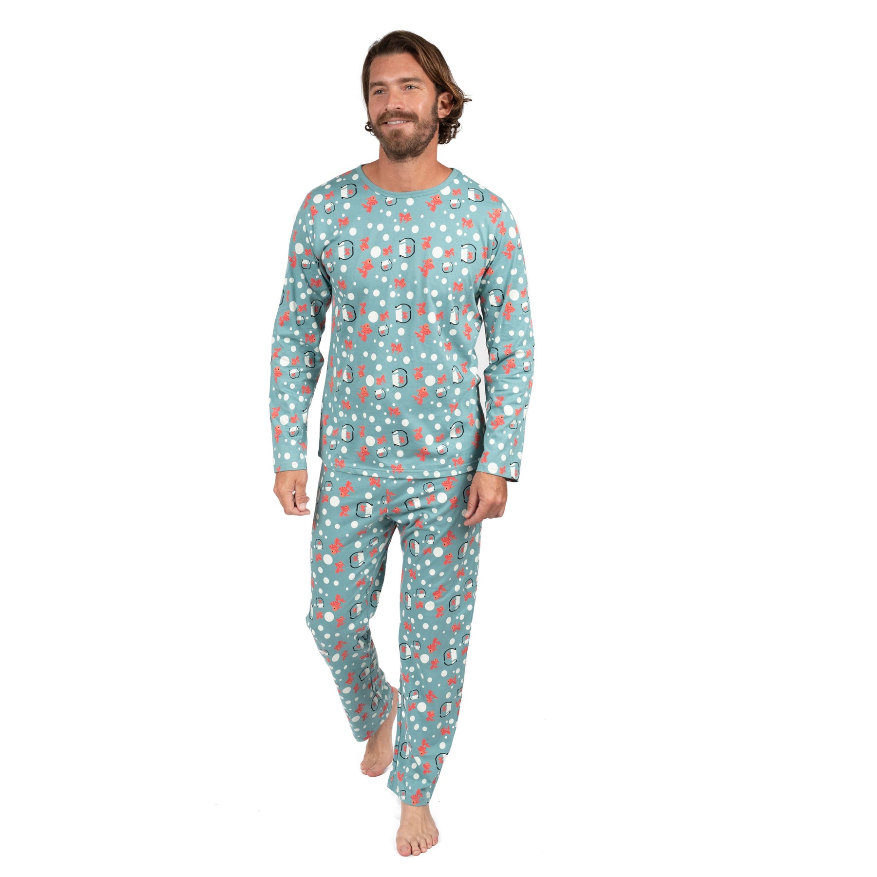 Herren zwei Stück Baumwolle lose Passform Pyjamas Fischtank