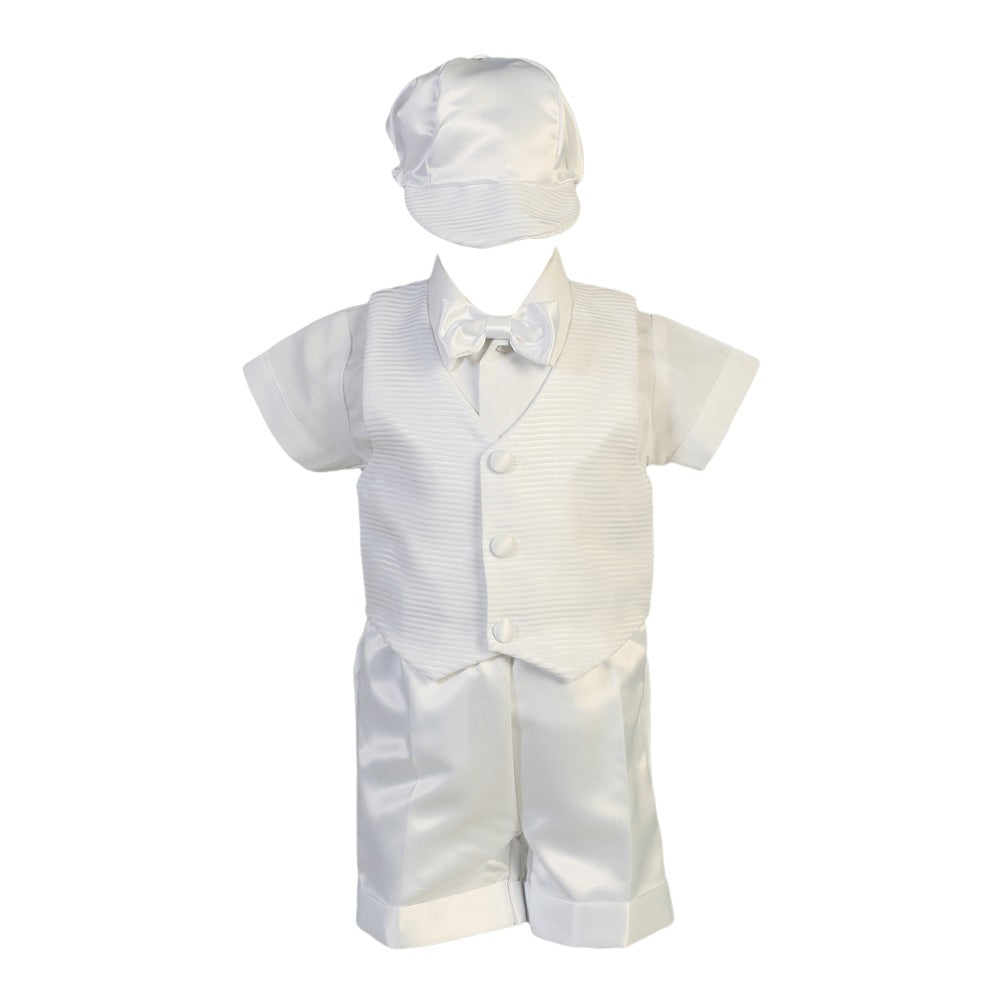 Baby Jungen weiß gestreift Organza Satin Shorts Taufe Set 3-24M