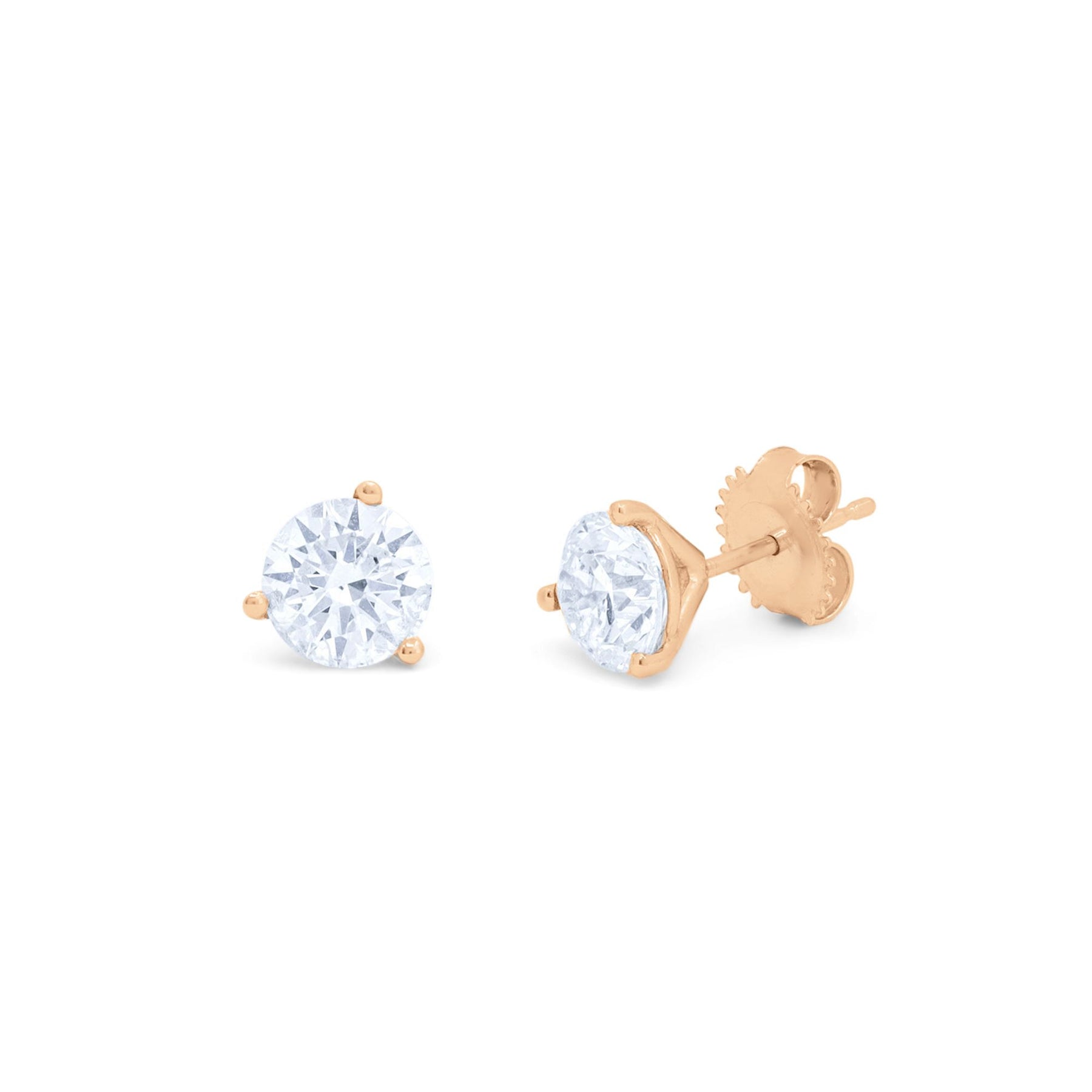 14kt Roségold Solitär Diamant-Gestüt Ohrringe mit 2.00 cts tw von runden Diamanten in einer Martini Einstellung gesetzt