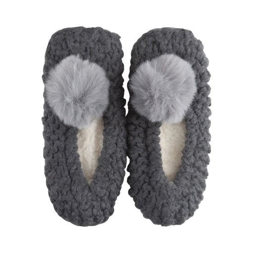 Zitrone Damen Popcorn Ballerina Slipper mit Kunstfell Pom-Pom