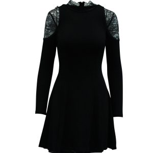 Alice + Olivia Lace Collar kurzes Kleid in schwarzer Viskose 7833184436284