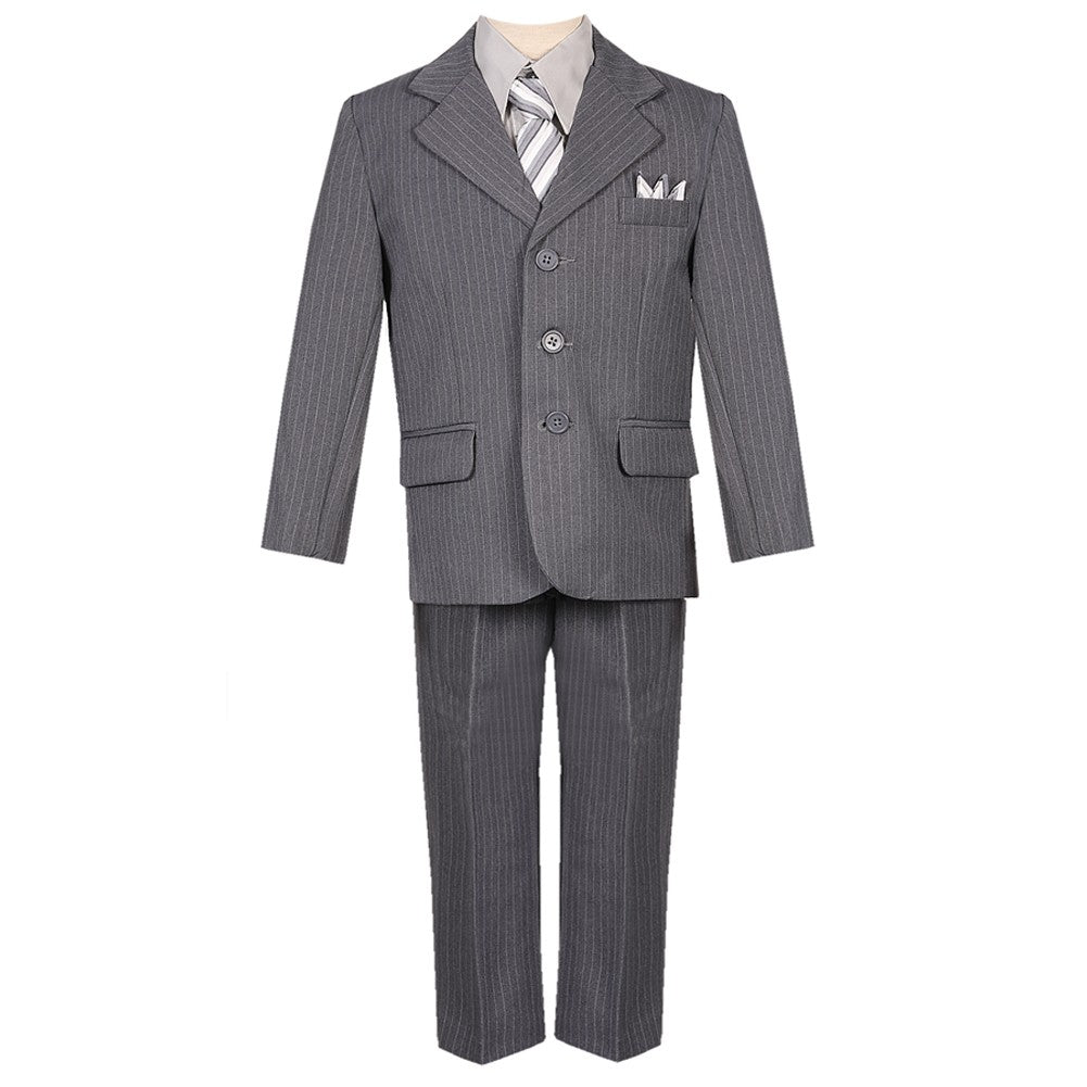 Graue Nadelstreifen-Weste, Jacke, Hose, 5-teiliges Set für kleine Jungen, Anzug für besondere Anlässe, 2–7