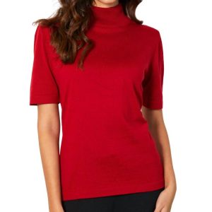 Kurzarm Mock Hals oben in Rouge