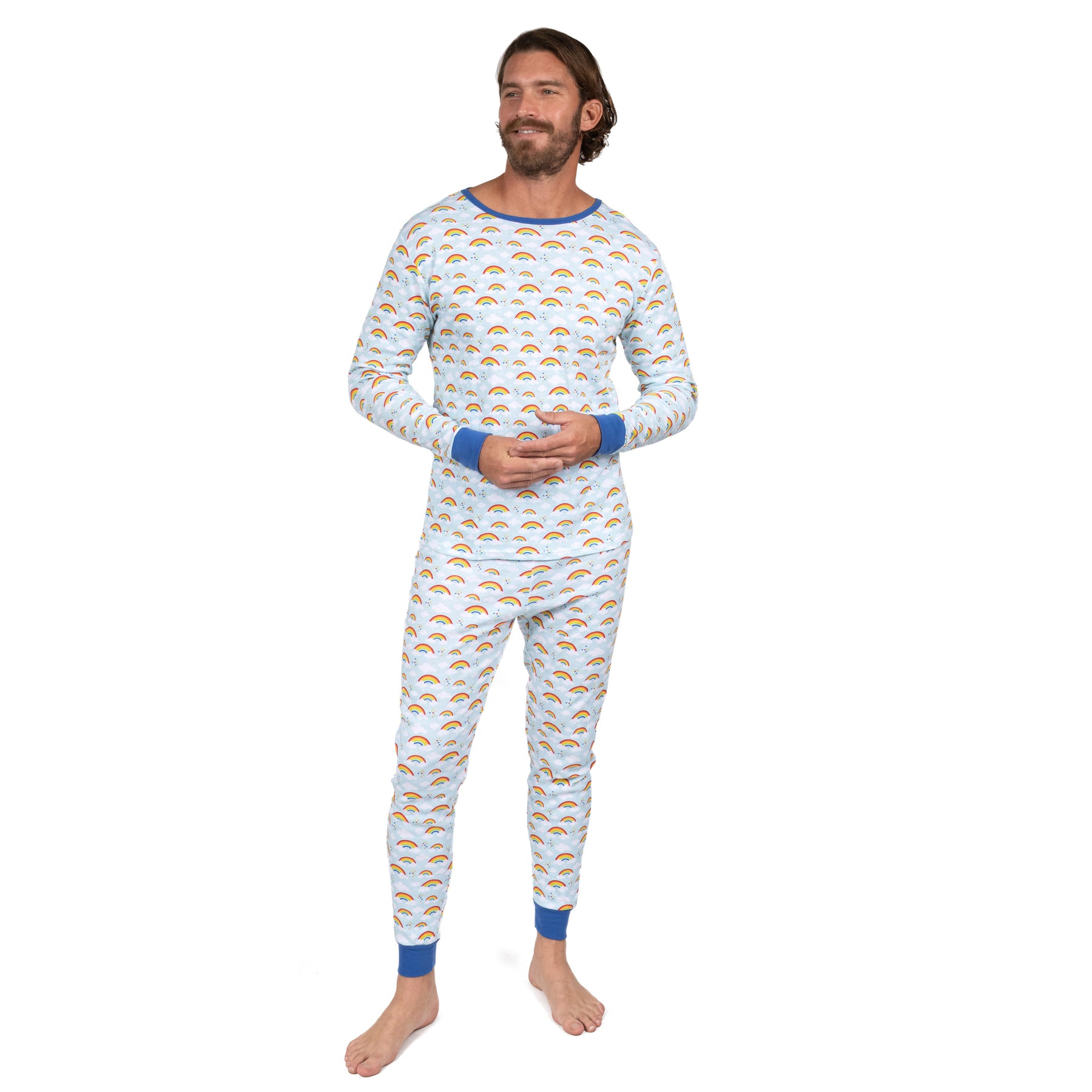 Herren zwei Stück Baumwolle Pyjama Regenbogenblau