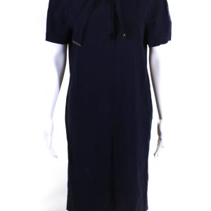Fendi Damen Kragen halb Knopf Kurzarm Midikleid Marine 7833437569084