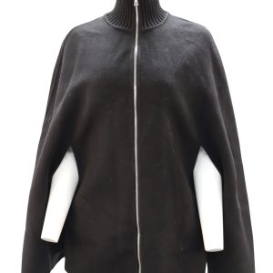 Sandro Paris Zip Cape Jacke aus schwarzer Wolle 7748662001724