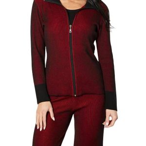 Two Tone gerippte Strickjacke in Rouge