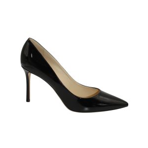Jimmy Choo Romy 85 – spitze Pumps aus schwarzem Lackleder – 7703689003068