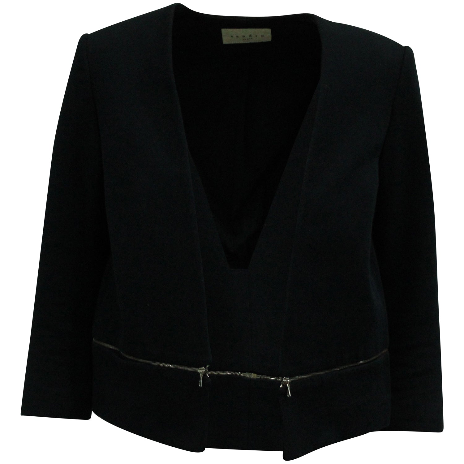 Sandro Paris Elbow-length Sleeves Reißverschlußjacke aus schwarzer Wolle 7833144098876