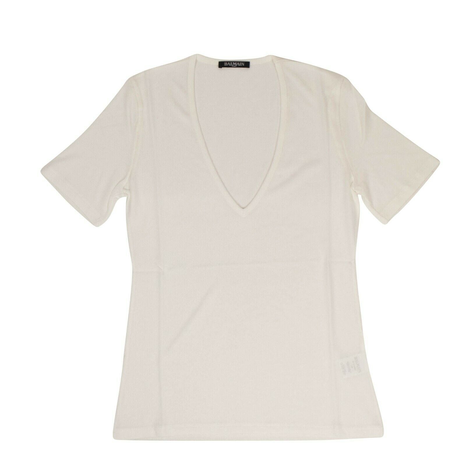 Kurzarm-Strick-T-Shirt mit tiefem V-Ausschnitt für Damen – Weiß