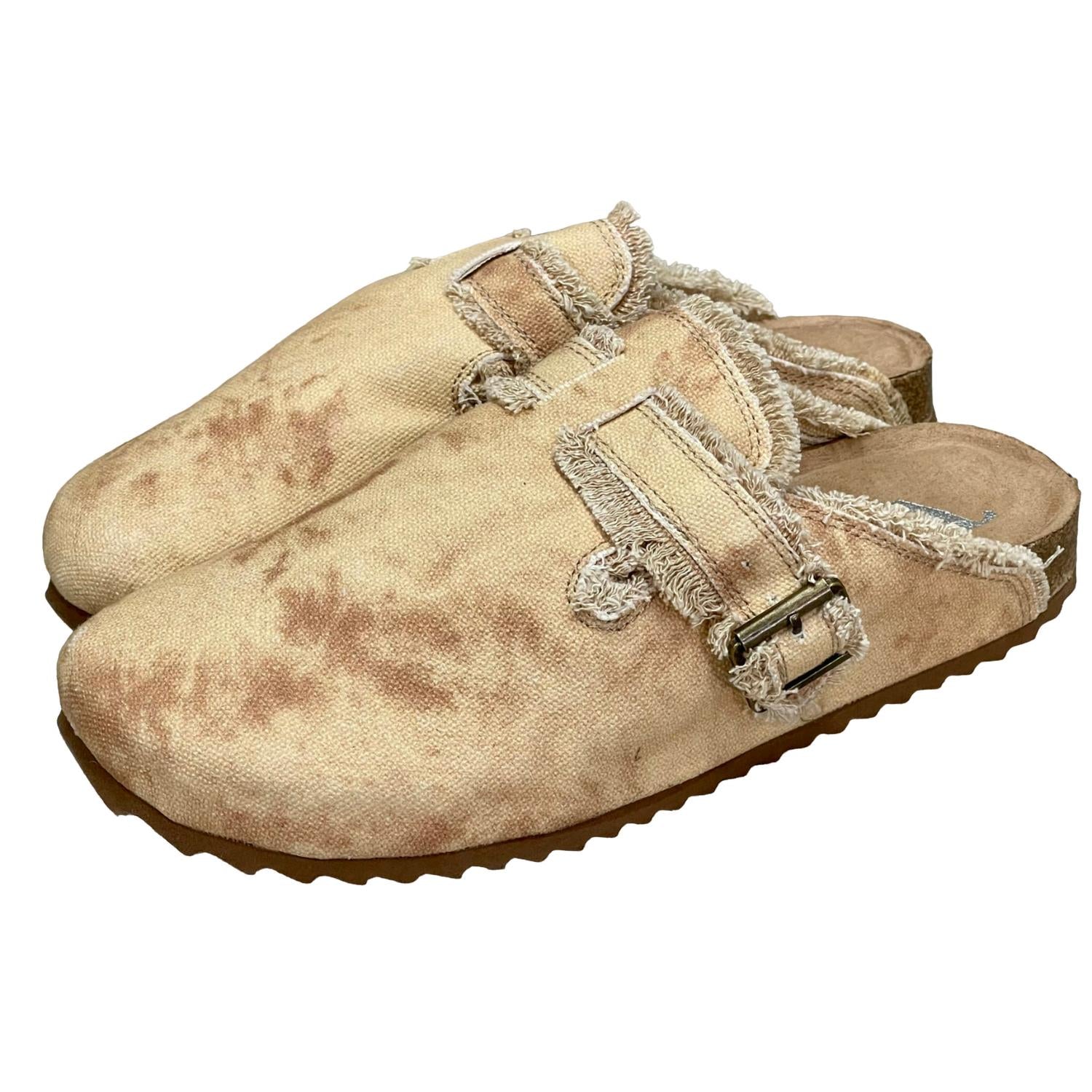 Damen Picknick Slide Clogs in tan 7832128290876