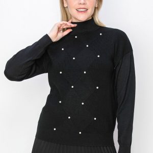 Pearl Accent Schwarzer Strickpullover 7833054543932