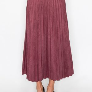 Elegant Burgundy Wildlederfalte midi Rock 7832962826300