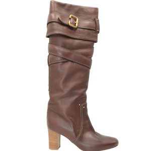 Chloe Paddington Knee Stiefel aus braunem Leder 7703701979196