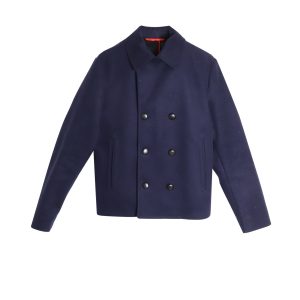 Alexander McQueen Kurzer Cabanmantel aus marineblauer Schurwolle