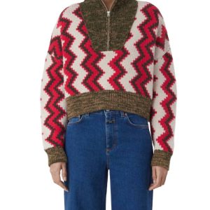 Cropped Halfzip lange Ärmel Pullover in mehrfarbig
