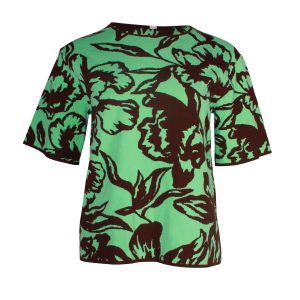 Dries Van Noten Blumen Jacquard-Knit T-Shirt in grüner Viskose 7703696048188