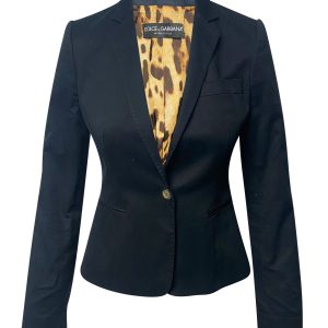 Dolce And Gabbana Leopard Print Lined Blazer aus Marineblau Baumwolle 7766543728700