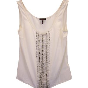 Escada Sequin ärmelloses Oberteil aus weißer Seide 7748641259580