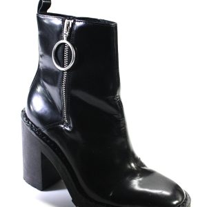 Allsaints Damen-Stiefeletten aus Stretch-Leder mit runder Zehenpartie und Reißverschluss, Schwarz