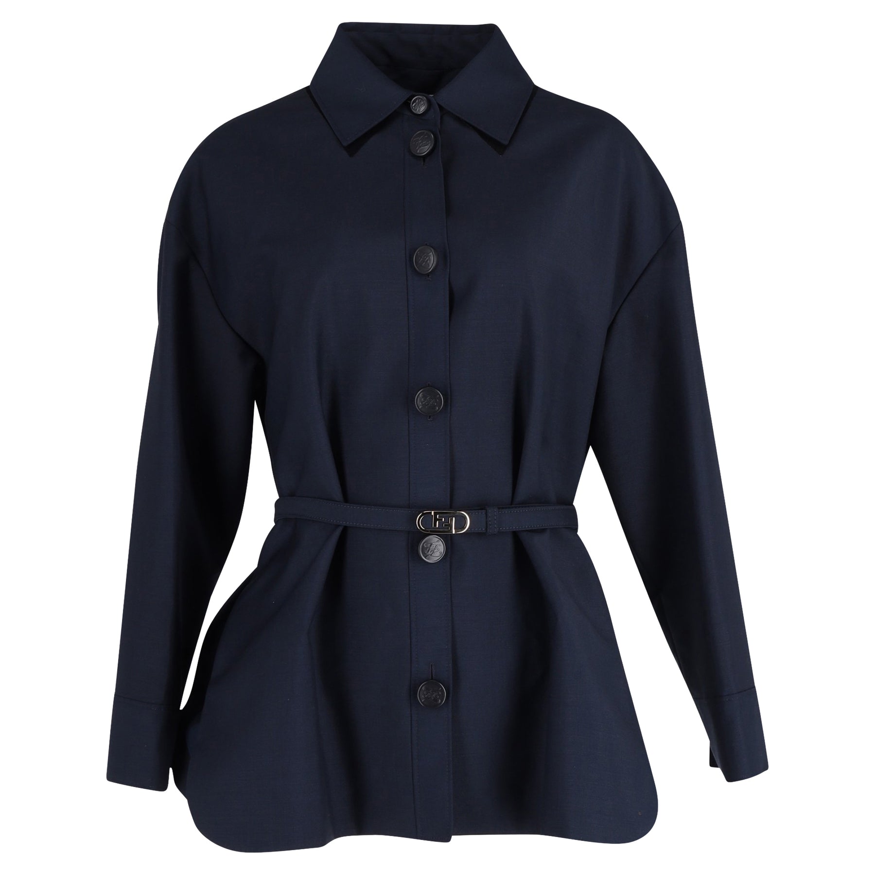 Fendi gewebt überdimensionierte Jacke mit ff Gürtel in Marineblau Wolle 7748665278524
