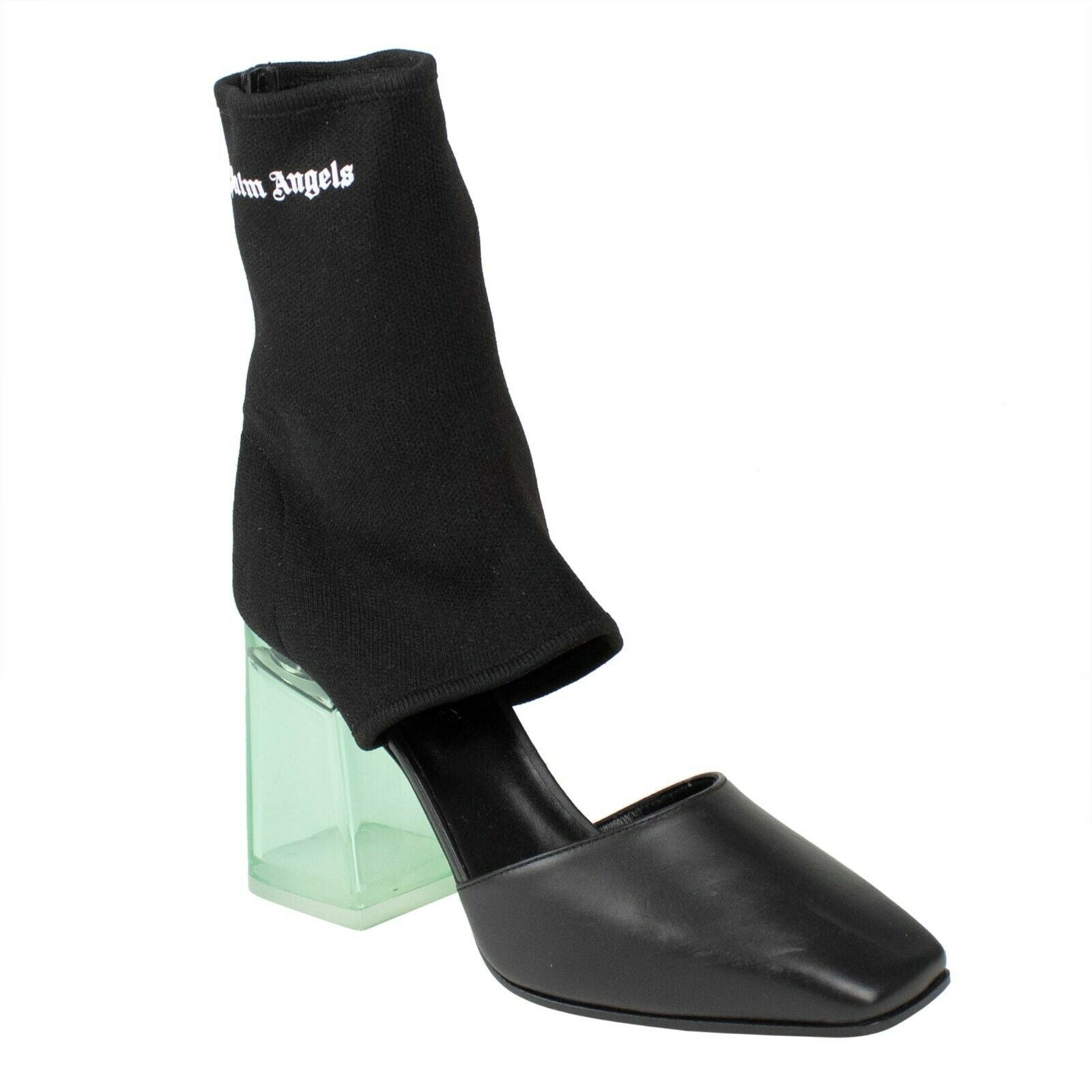 Stiefeletten mit Plexi-Absatz und Sockenausschnitt – Schwarz / Grün