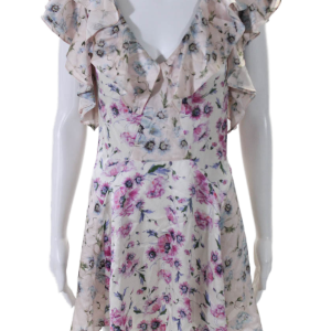 Love Shack Fancy Damen Seide Blumenprint Kurzarm Minikleid rosa 7833442222140