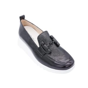 Damen Plattform Keil Loafer in schwarz