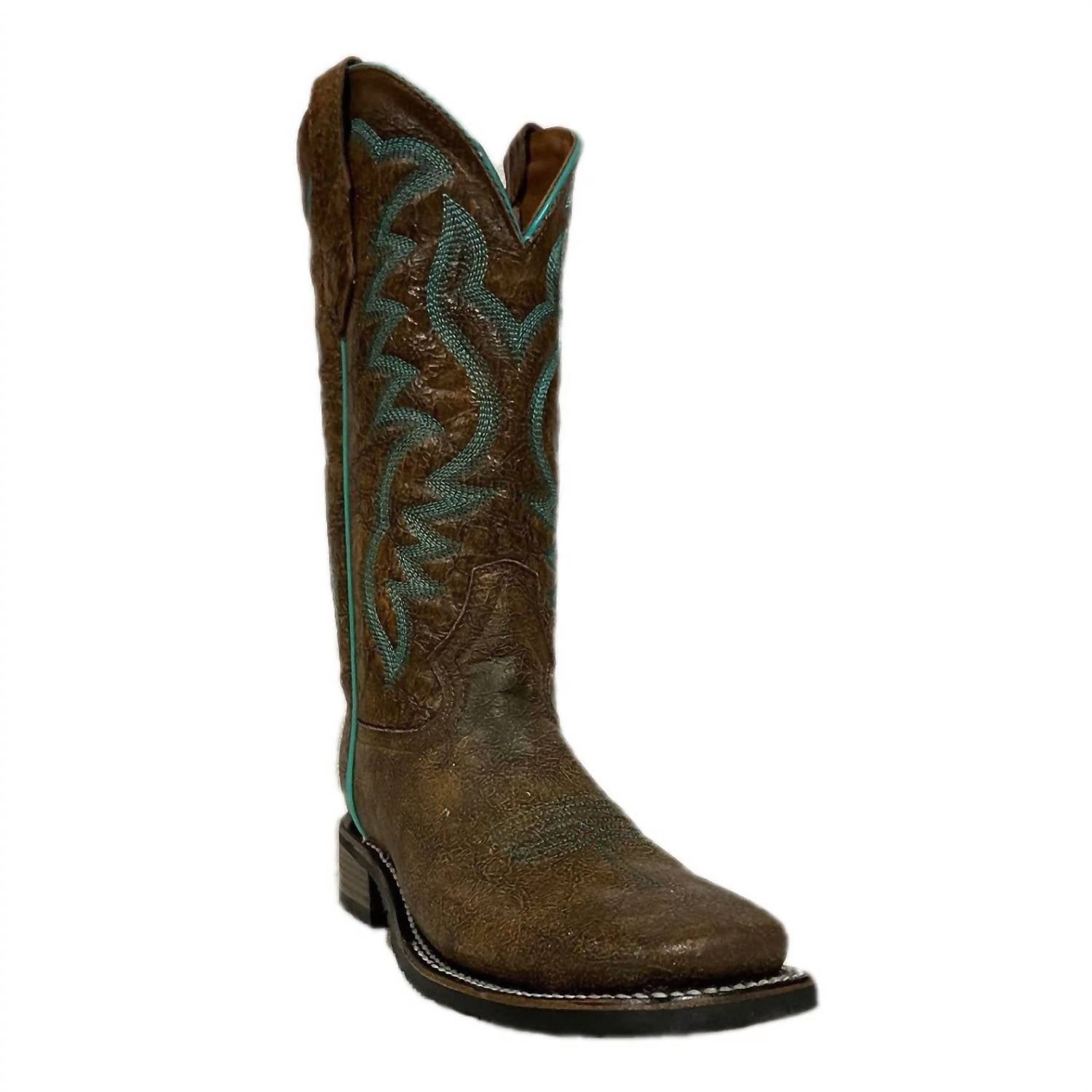 Damen Erdnuss Stickerei breiten quadratischen Zehen westlichen Stiefel in braun