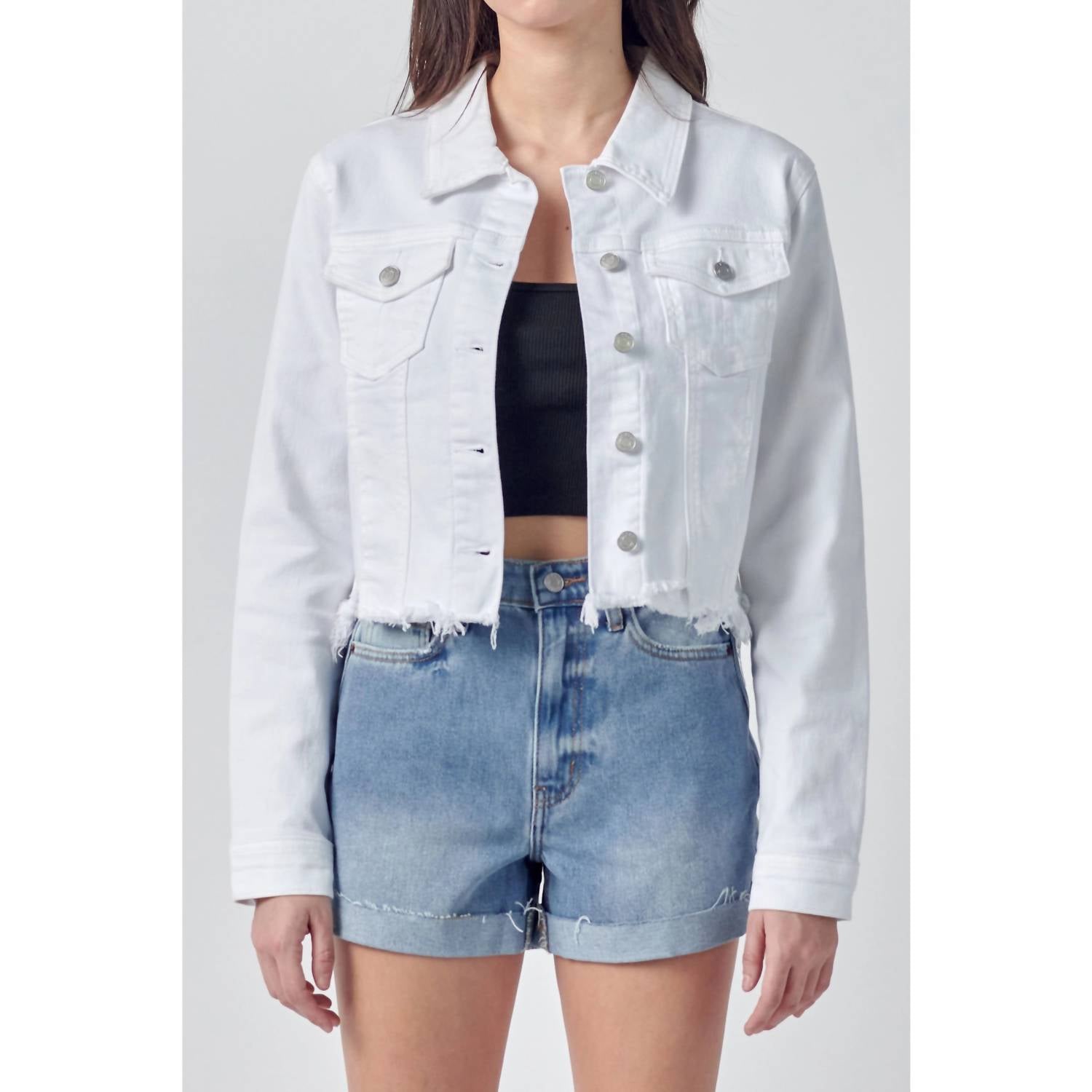 Katrina Destroyed Fitted Jeansjacke in weiß