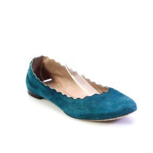 Chloe Damen Ballerinas aus dunkelgrünem Wildleder mit Wellenschliff