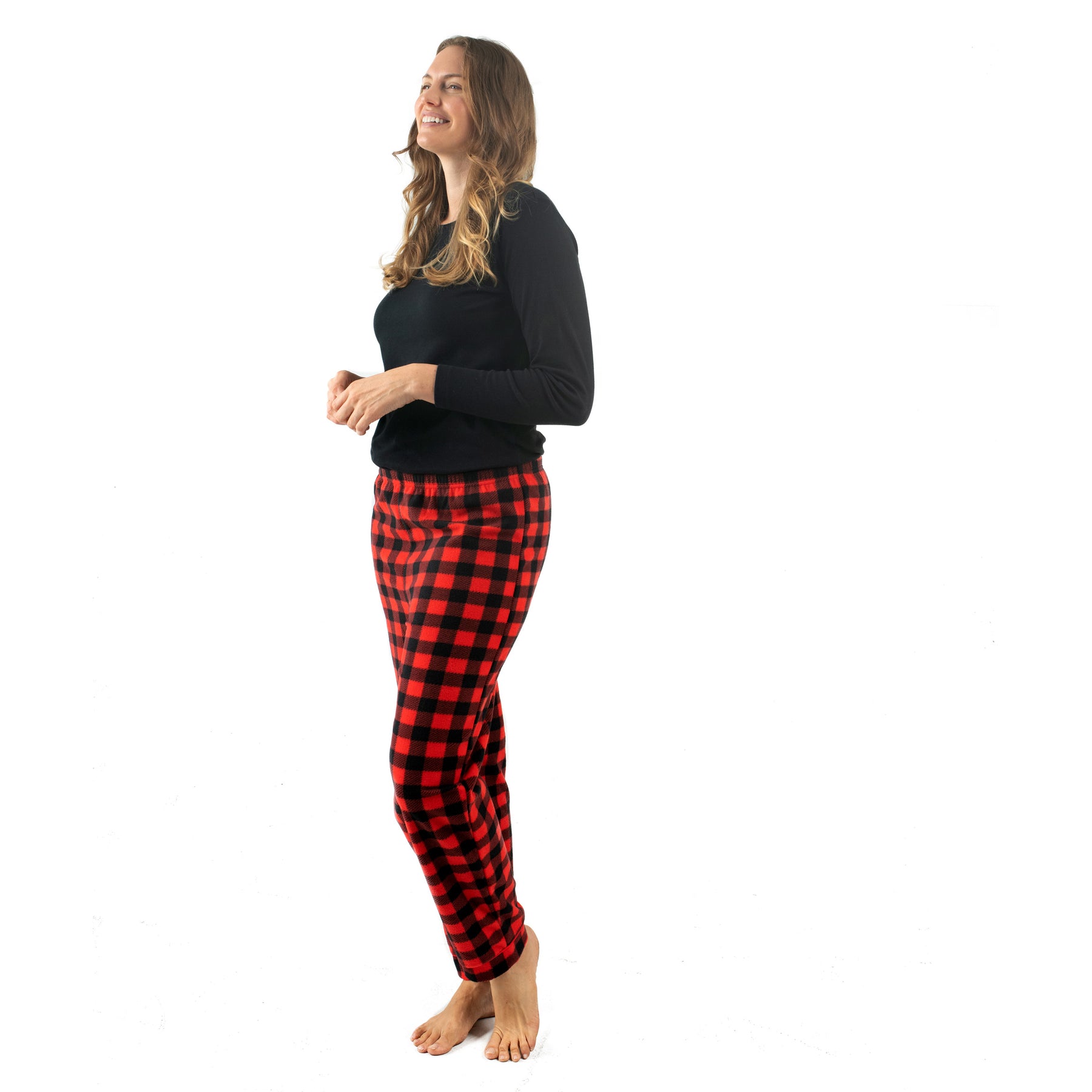 Christmas Damen Baumwolle Top und Fleece Hose Pyjamas Plaid