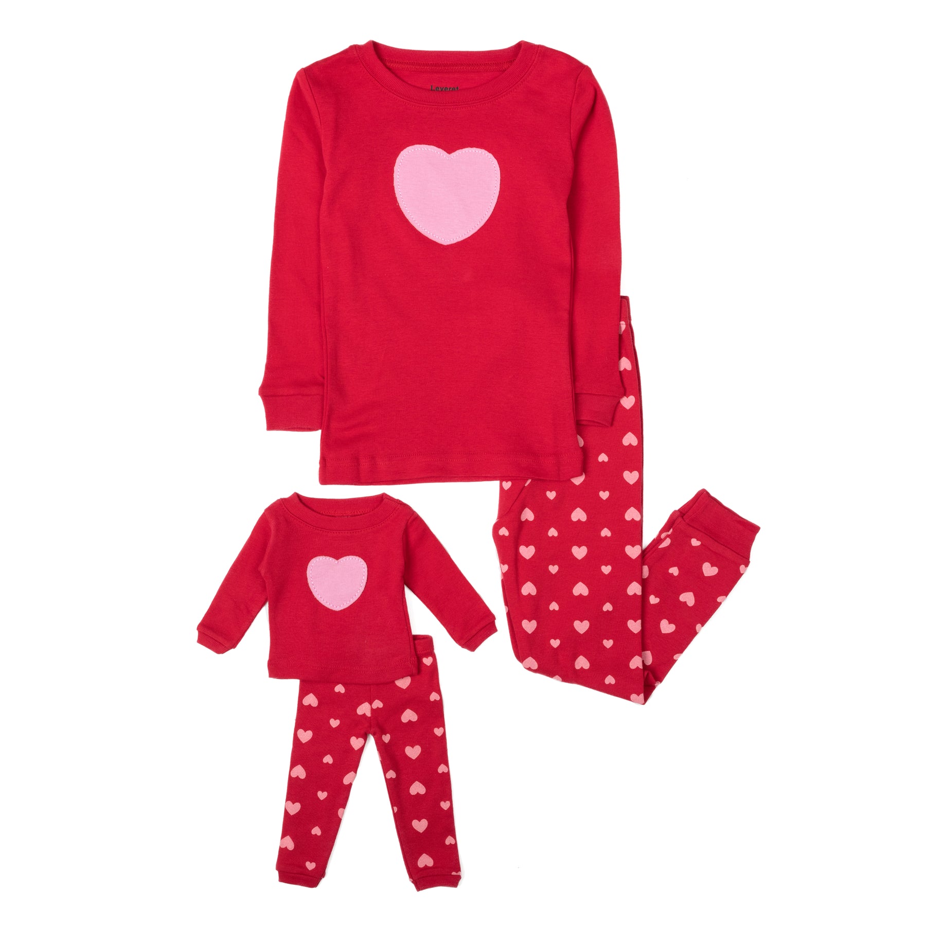 Mädchen und passende Puppe Baumwolle Pyjama Herzen