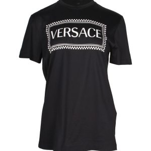 Versace Logo-Print T-Shirt aus schwarzer Baumwolle 7705717637180