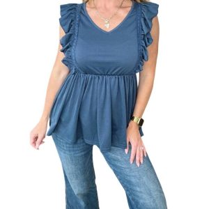 Vorheriges Babydoll-Oberteil mit Rüschen in Marineblau