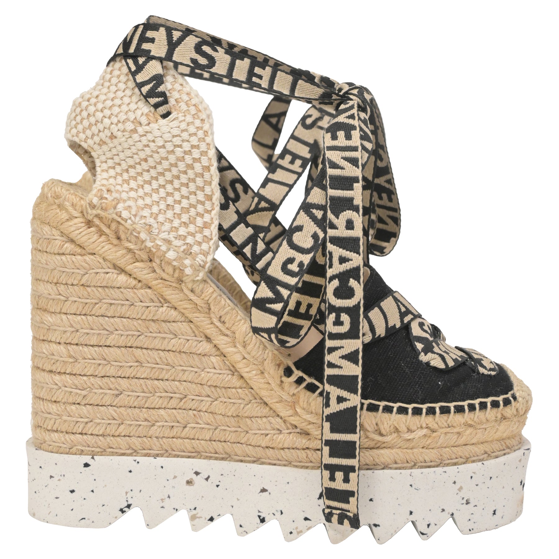 Stella McCartney Gaia Logo-Jacquard Wedge Espadrilles in weiße Leinwand 7764866465852