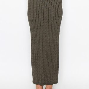 Olive Cable Stricken Sie lange Rock 7832915804220