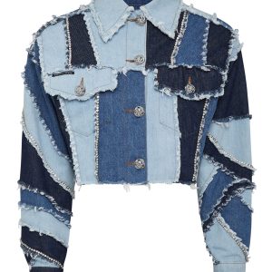 Denim beschnitten Jacke Patchwork