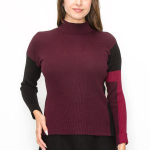 Burgundy Pullover mit Farbblock Ärmeln 7832920424508