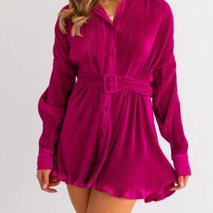 Plissiertes Hemdkleid in Magenta