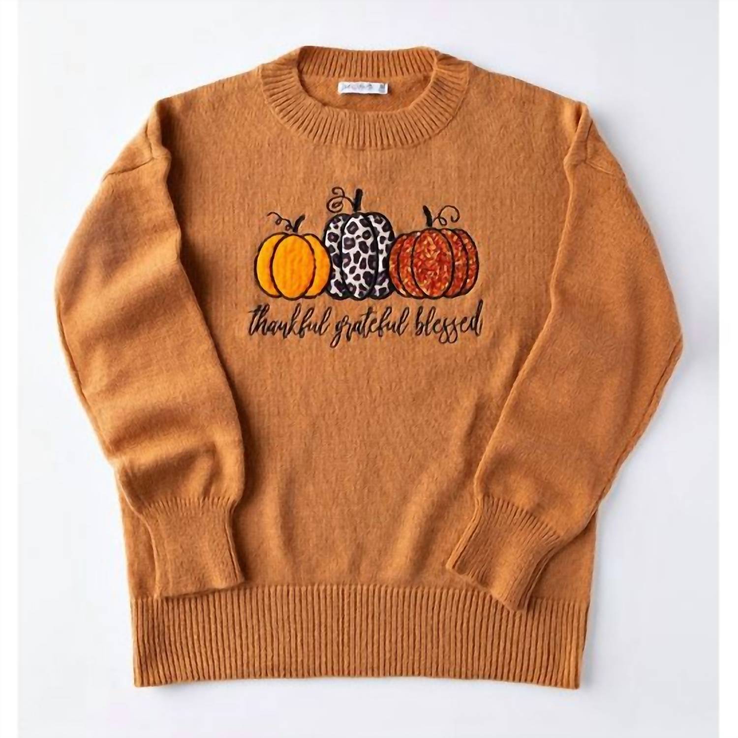 Damen dankbar dankbar gesegnet verziert Pullover in Kürbis 7803916156988