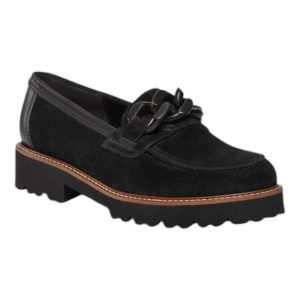 Damen-Loafer aus schwarzem Velours mit Profilsohle
