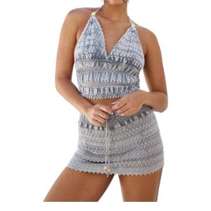 Cosmic – gehäkeltes Neckholder-Top in Grau – 7766658711612