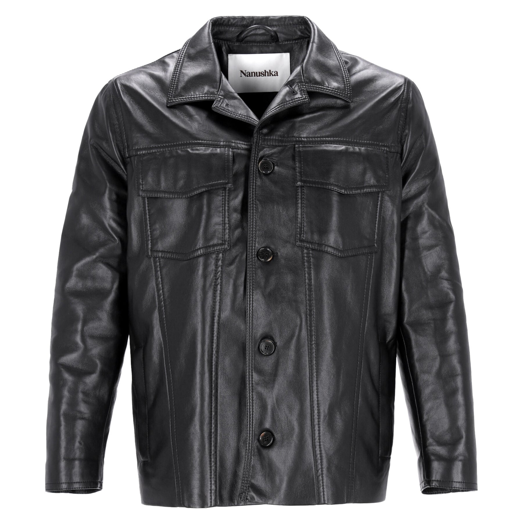 Nanushka Cody Jacke aus schwarzem regeneriertem Leder 7748780326972