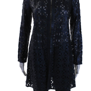 In Transit 2 Damen Marine Leder Mesh Rundhalsausschnitt lang Ärmel Jacke 7833397035068