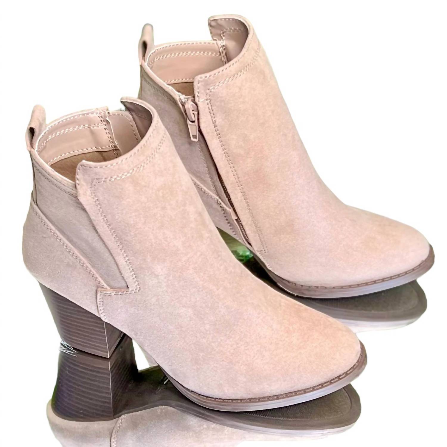 Wildleder gestapelt chunky Ferse Stiefel in taupe